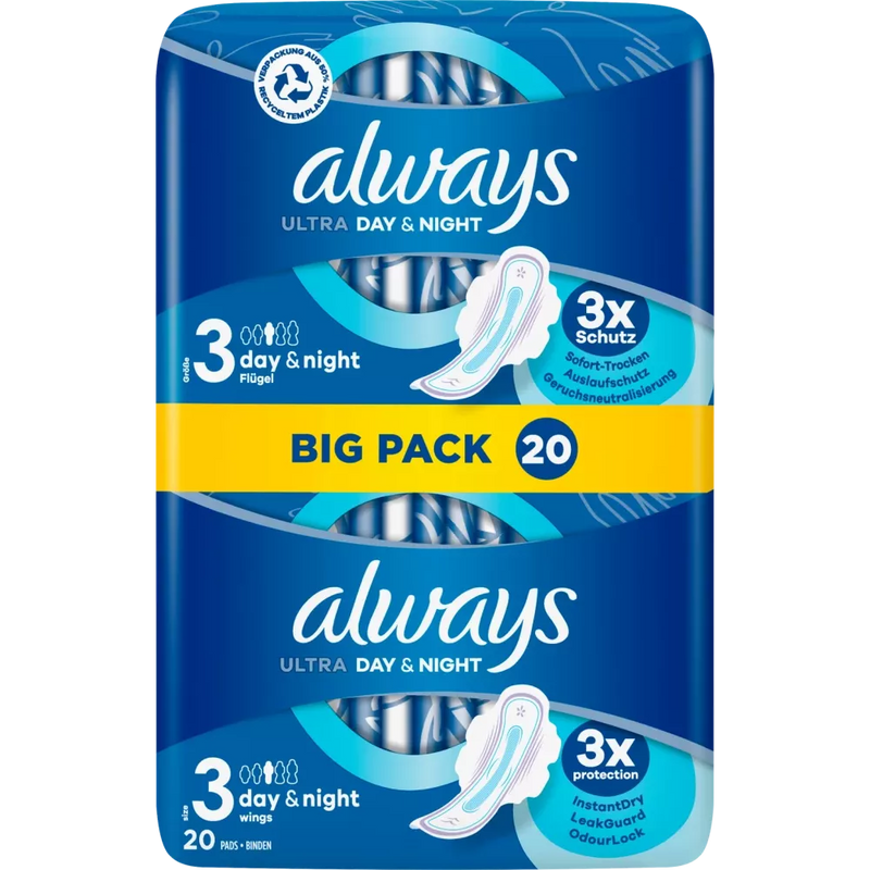 always Maandverband Ultra Day&Night met vleugels BigPack, 20 stuks