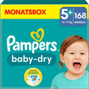 Couches Pampers Baby Dry Gr.5+ Junior Plus (12-17 kg), boîte mensuelle, 168 pièces.