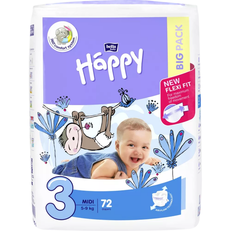 Bella Baby Happy Luiers Maat 3 Midi Maandbox (5-9 kg), 144 Stuks