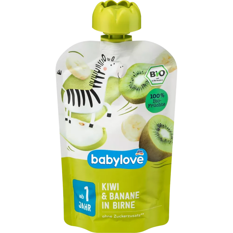 babylove Babymaaltijd Knijpzakjes 12+ Maanden - Kiwi & Banaan in Peer - 100% Biologisch fruit - 100g