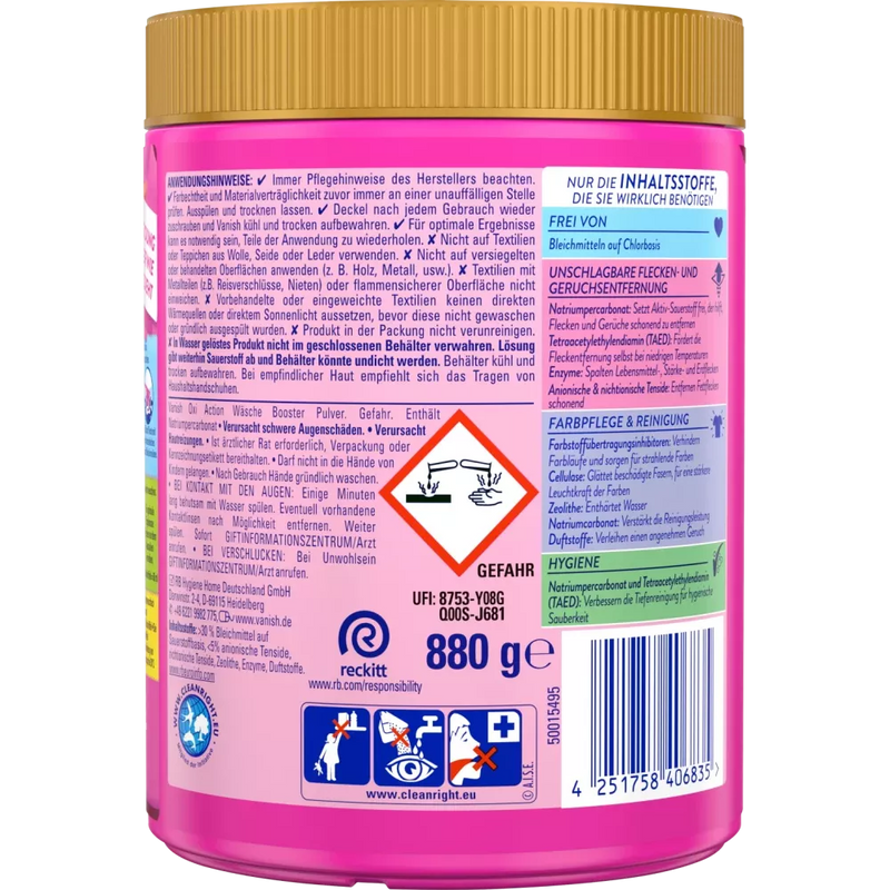 Vanish Vlekverwijderingspoeder Oxi Action Pink, 0,88 kg