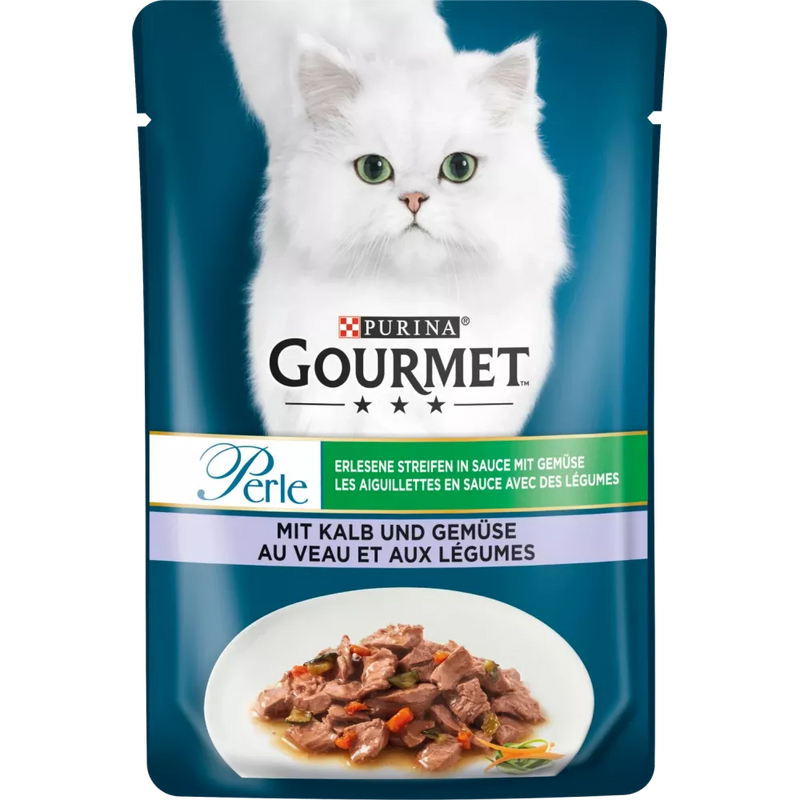 Purina Gourmet Natvoer voor katten, Pearl Exquisite Strips met kalfsvlees en groenten, 85 g