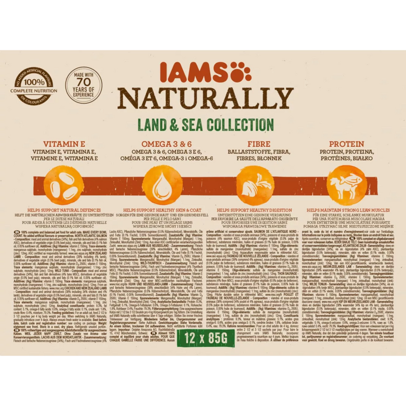 IAMS Katten natvoer, Naturally Land & See Collectie in saus (12 x 85 g), 1,02 kg