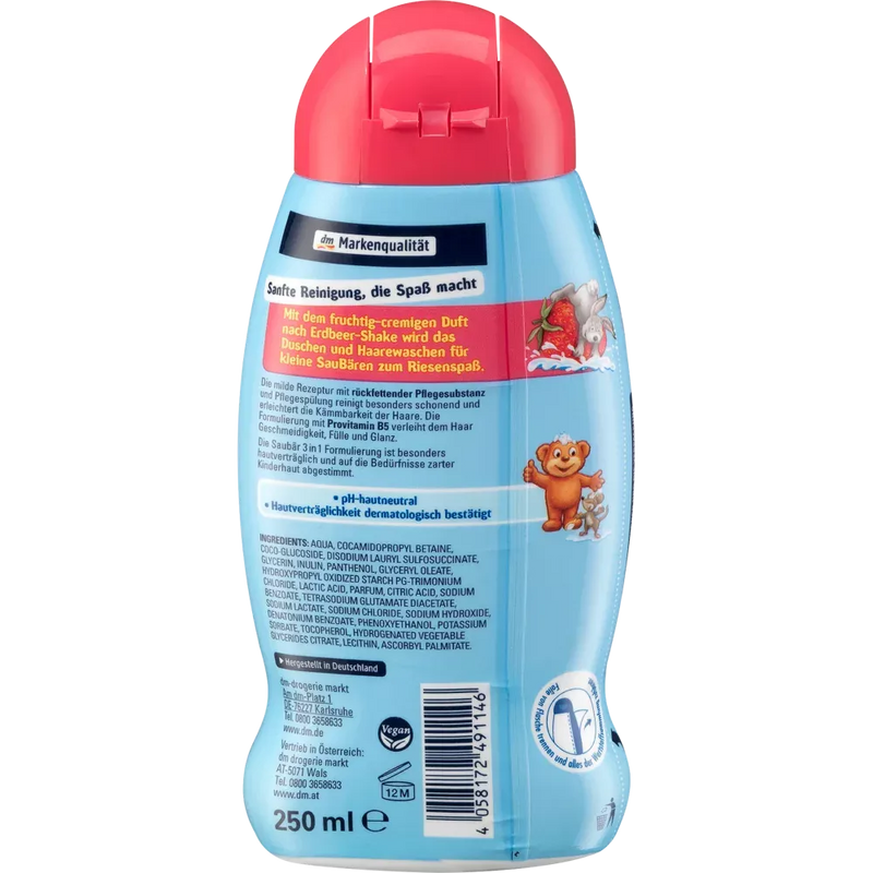 SauBär Douche+Shampoo+Conditioner 3in1 Aardbeienshake, 250 ml