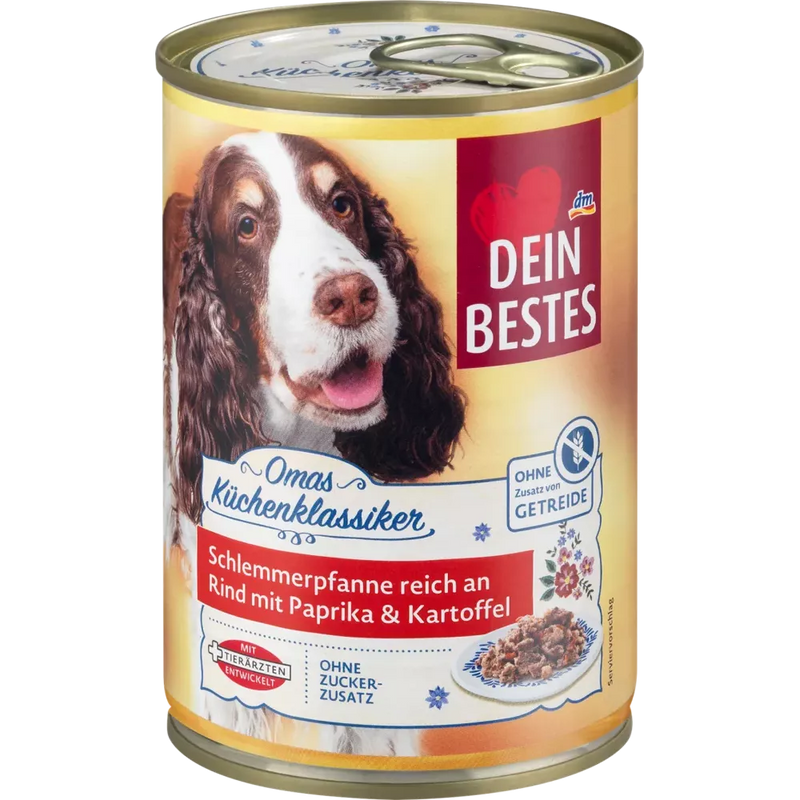 Dein Bestes Honden Natvoer, Oma's Kitchen Classic Gourmet Pan Rijk aan Rundvlees, 400 g