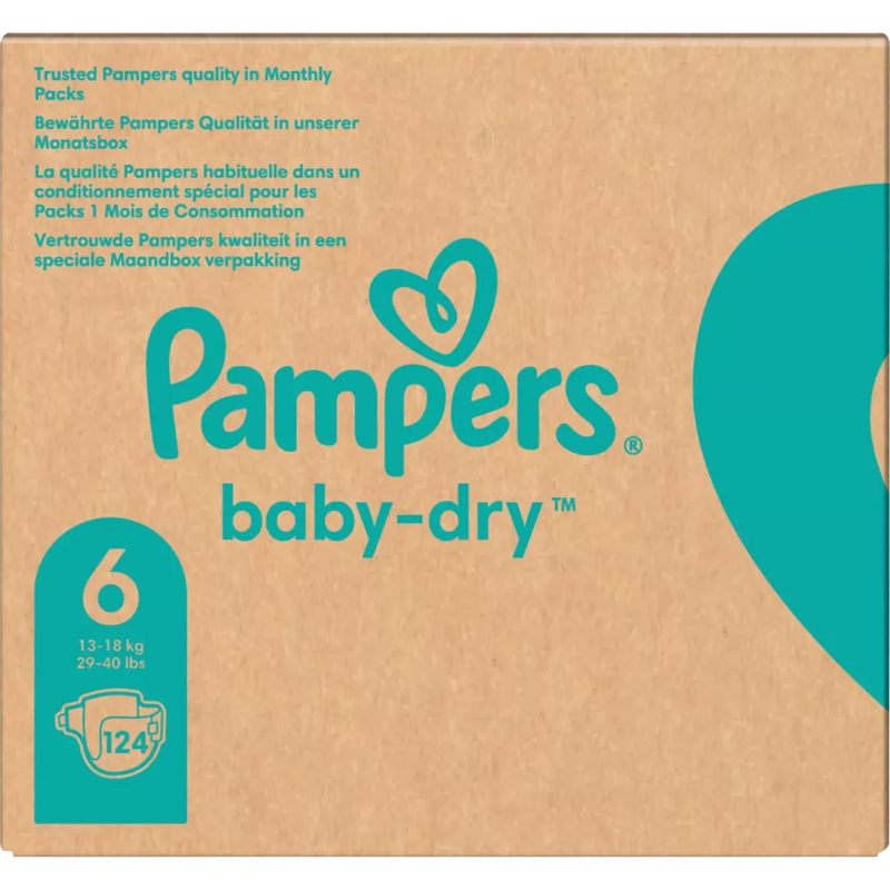 Pampers Luiers Baby-Dry maat 6 Extra Large, 13-18 kg, maandbox, 124 stuks