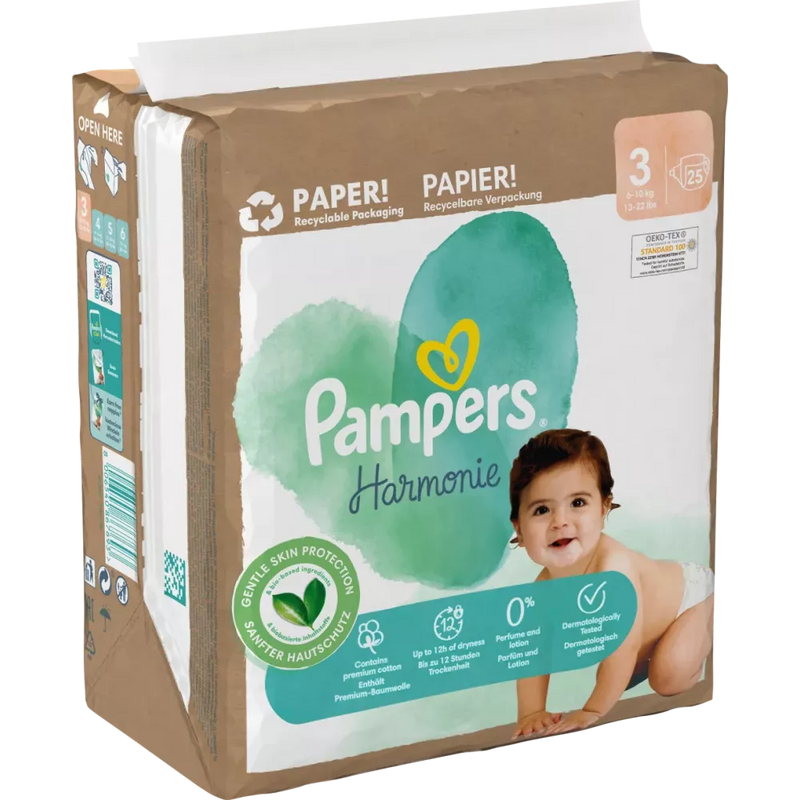 Couches Pampers Harmonie taille 3 Midi (6-10 kg), 25 pièces.