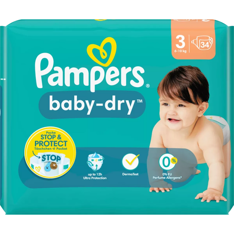 Pampers Luiers Baby Dry maat 3 Midi (6-10 kg), 34 stuks.
