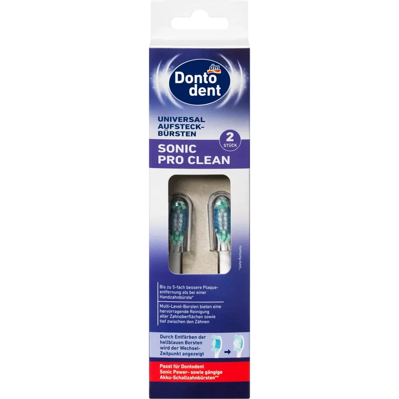 Dontodent Universele opzetborstels Sonic Pro Clean, 2 stuks.