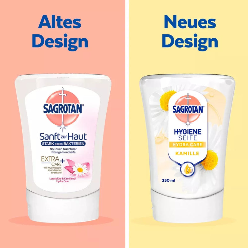 Distributeur de savon Sagrotan No Touch Camomille &amp; Lotus, recharge Hydra Care, 250 ml