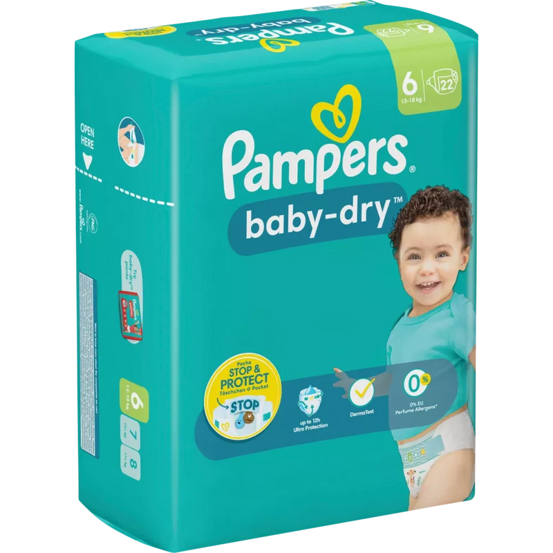 Pampers Luiers Baby Dry Gr.6 Extra Large (13-18 kg), 22 stuks.