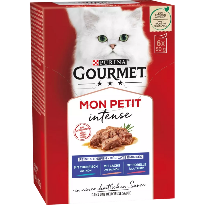 Purina Gourmet Nat kattenvoer met vis, Mon Petit intense, Multipack (6x50 g), 300 g