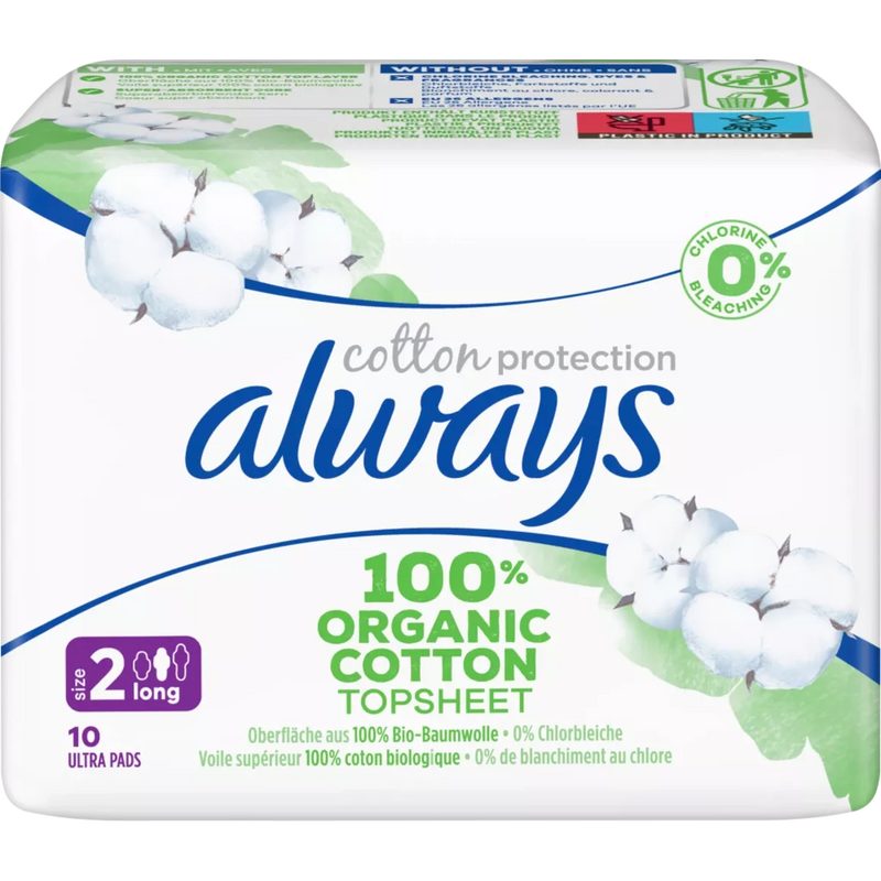 always Ultra pad Cotton Protection Long met vleugels, 10 stuks