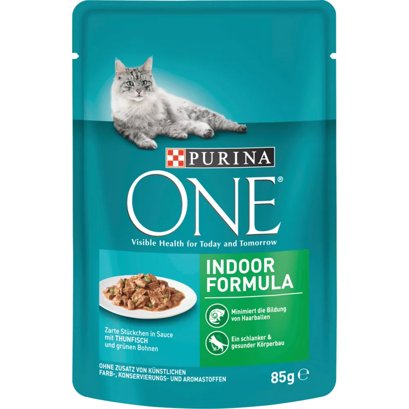 PURINA ONE Natvoer voor katten met tonijn en groene bonen in saus, binnenvoeding, 85 g