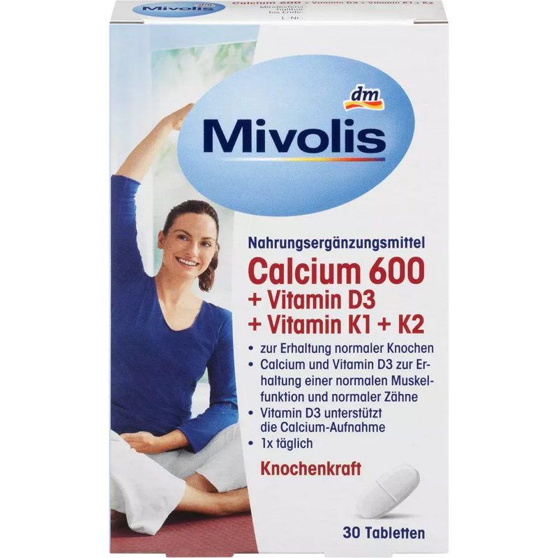 Mivolis Calcium 600 + Vitamine D3 + K1 + K2, 30 stuks, 51 g