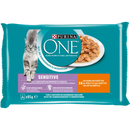 PURINA ONE Nourriture humide pour chats sensibles au poulet et aux carottes, multipack (4 x 85 g), 340 g