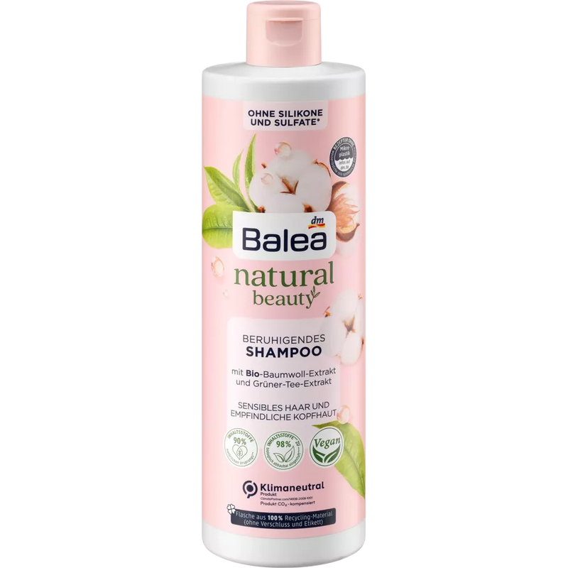 Balea Shampoo Natural Beauty Biologisch katoenextract en groene thee-extract, 400 ml
