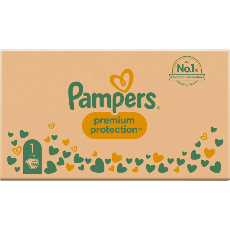 Pampers Premium Protection luiers, maat 1 newborn, 2-5kg, halve maand box, 96 stuks