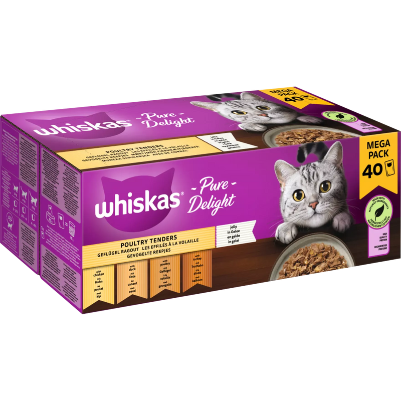 Whiskas Nat Kattenvoer Gevogelte Ragout in Gelei, Pure Delight, Multipack (40x85 g), 3.4 kg