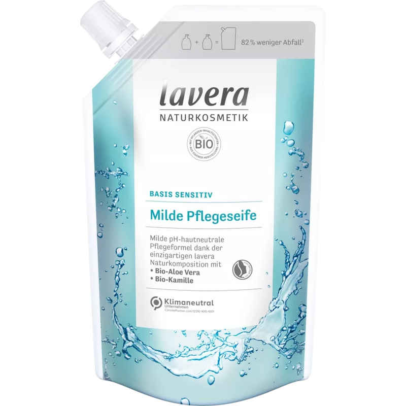 Lavera Vloeibare zeep Basis sensitiv met biologische aloë vera & biologische kamille, navulverpakking, 500 ml