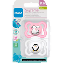 MAM Zuigspeen Supreme silicone, roze/wit, 0-6 maanden, 2 stuks.