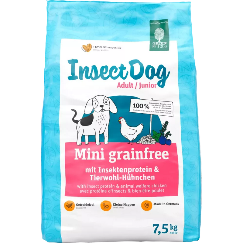 Green Petfood Honden Droogvoer, Mini graanvrij met insecteneiwit & kip, 7,5 kg