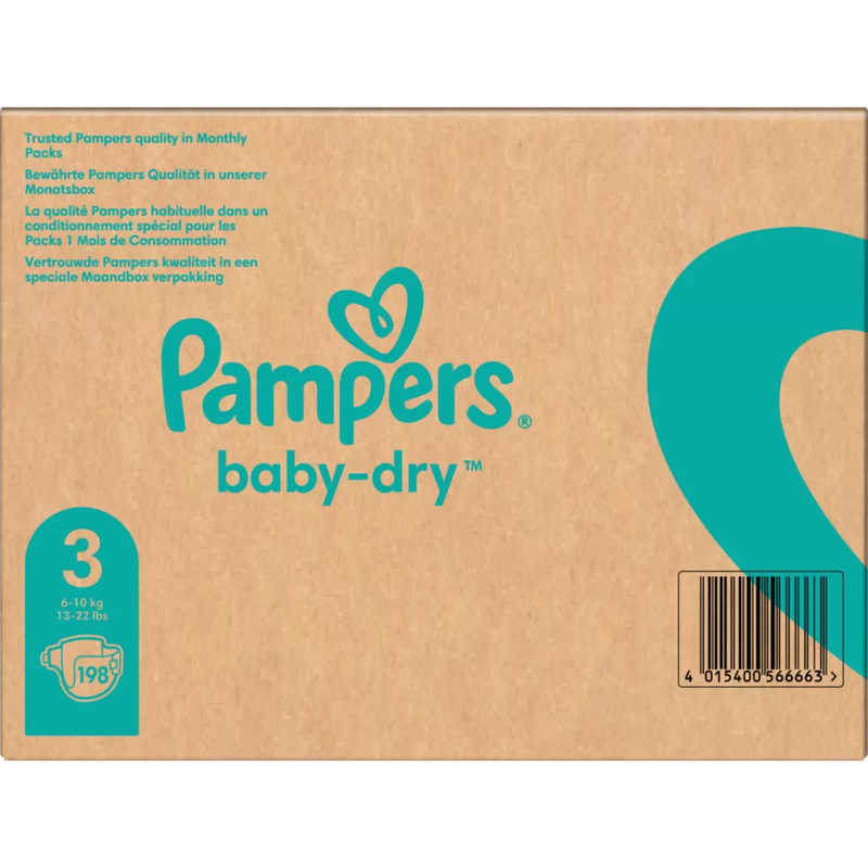 Pampers Luiers Baby-Dry maat 3 Midi, 6-10kg, maandbox, 198 stuks.