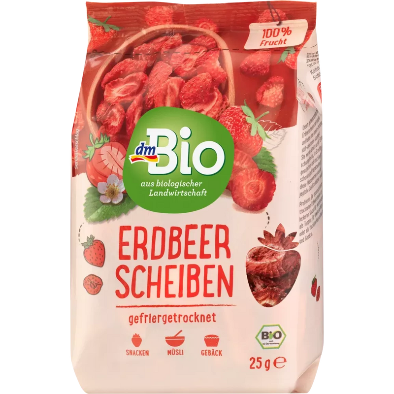 dmBio Aardbeiplakjes gevriesdroogd, 25 g