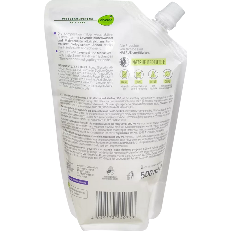alverde NATURKOSMETIK Vloeibare zeep bio lavendel, bio malve navulverpakking, 500 ml