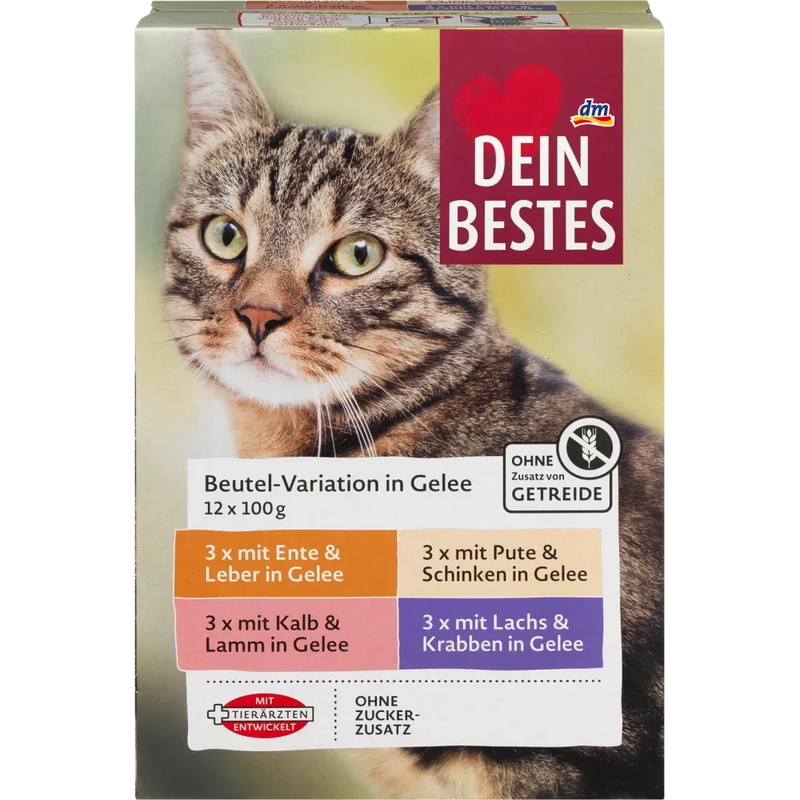 Dein Bestes Natvoer voor katten, buidelvariaties in gelei, multipack (12x100g), 1200 g