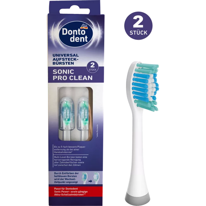 Dontodent Universele opzetborstels Sonic Pro Clean, 2 stuks.