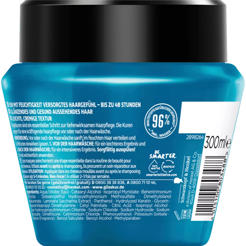 Schwarzkopf GLISS Haarbehandeling 2-in-1 vochtinbrengend, Aqua Revive, 300 ml