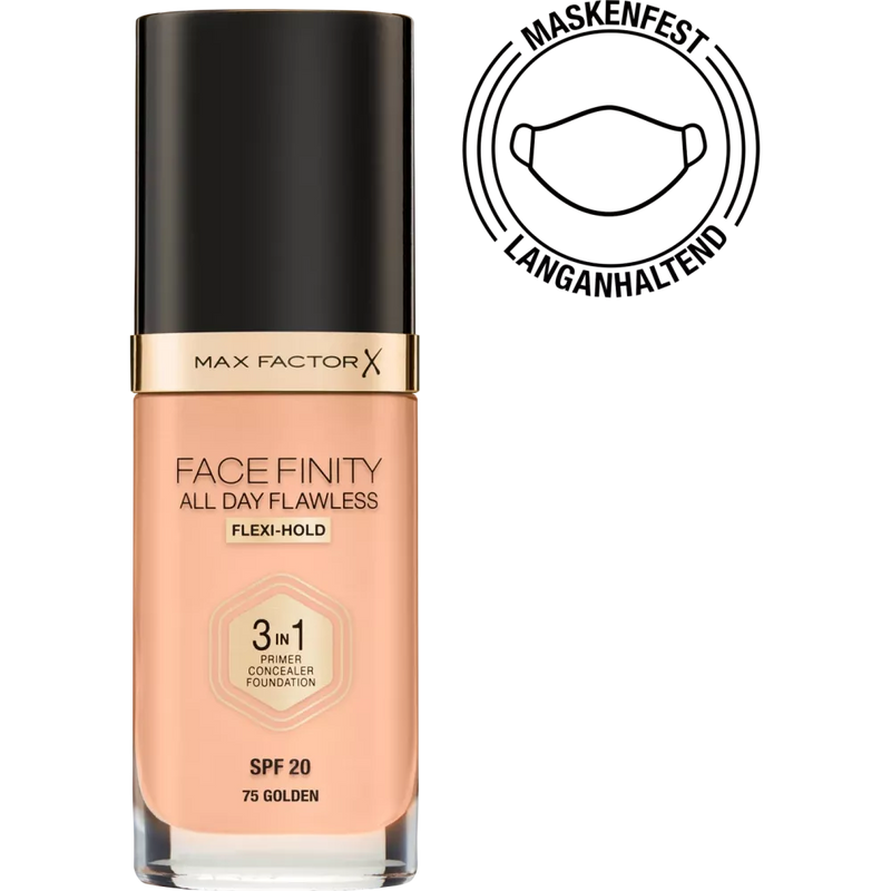 MAX FACTOR Make-up Face Finity All Day Flawless 3in1 Foundation Golden 75, SPF 20, 30 ml