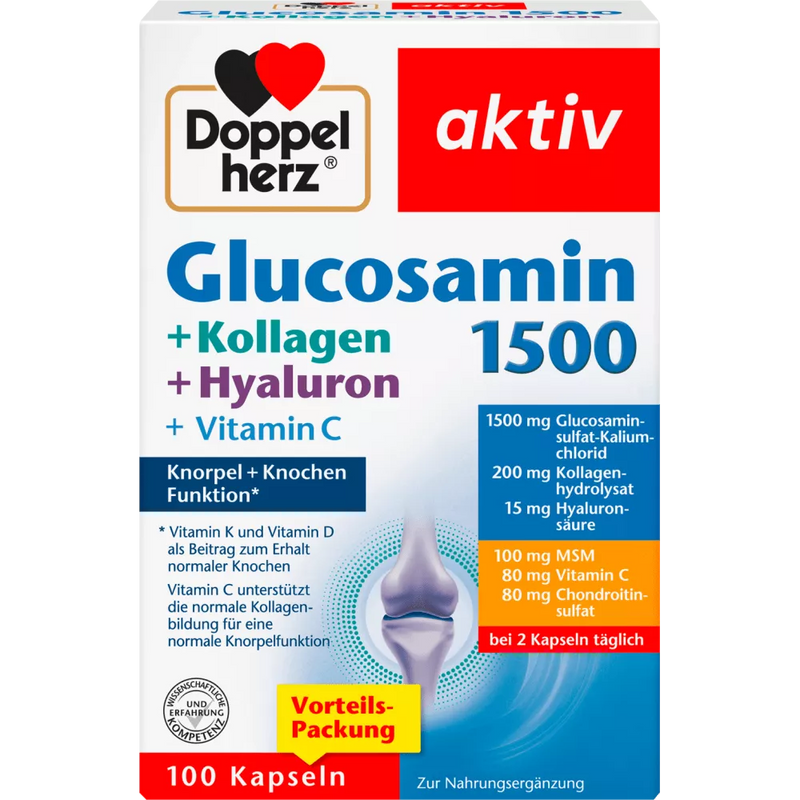 Doppelherz Glucosamine 1500 + Collageen + Hyaluron Capsules 100 stuks, 115 g