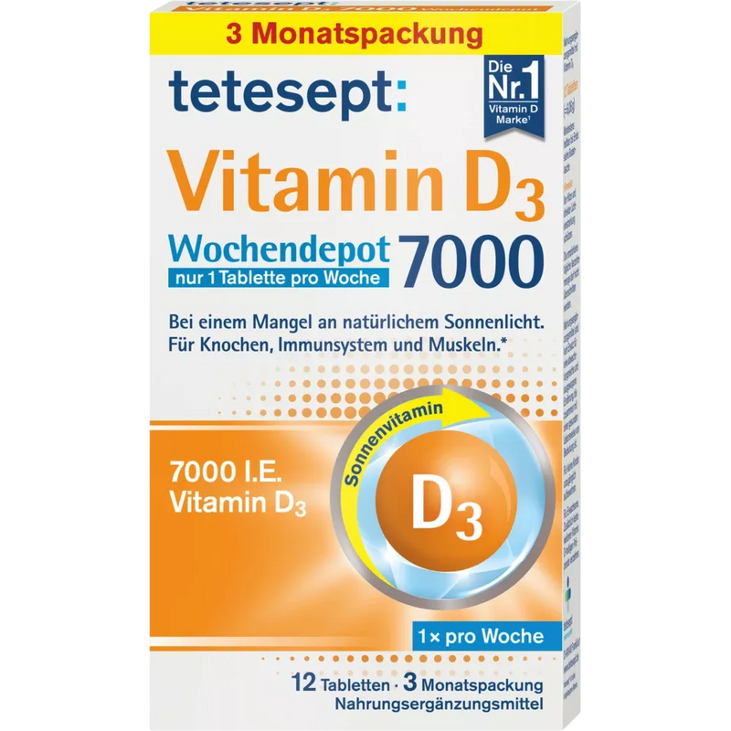 tetesept Vitamine D3 7.000 Wekelijkse Depot Tabletten 12 stuks, 6 g