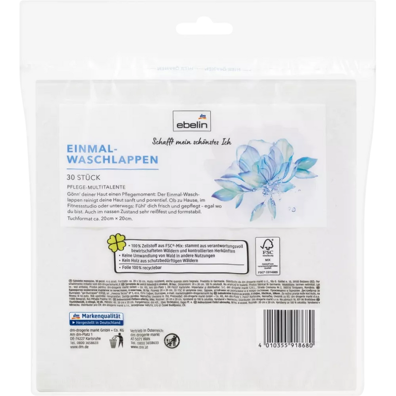 Lingettes jetables ebelin (2 x 30), 60 pièces.