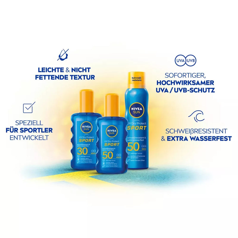 NIVEA SUN Zonnebrandspray Aerosol UV Dry Protect Sport, SPF 50, 200 ml
