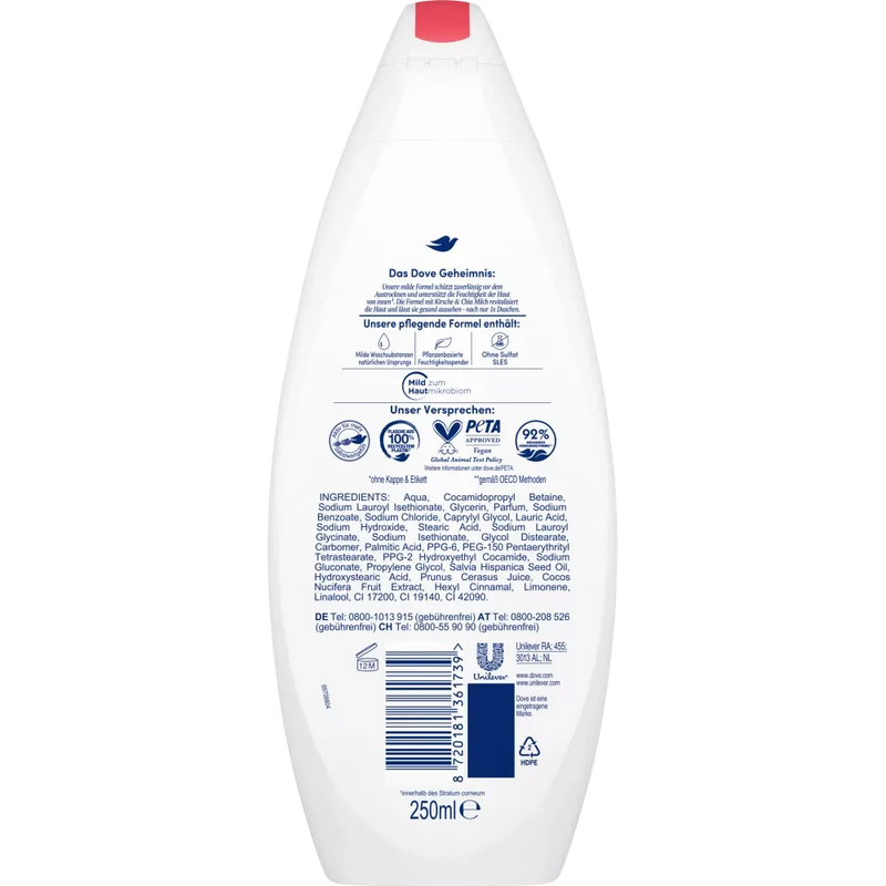 Dove Voedende douche met kersen- en chiamelk, 250 ml