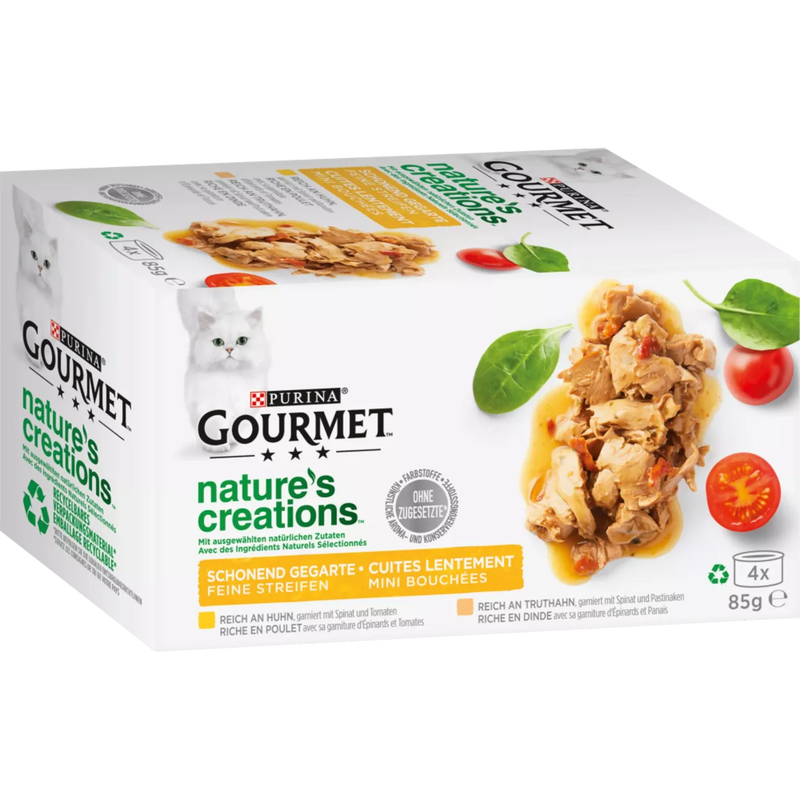 Purina Gourmet Natvoer voor katten met kip & kalkoen, nature's creations, Multipack (4x85 g), 340 g