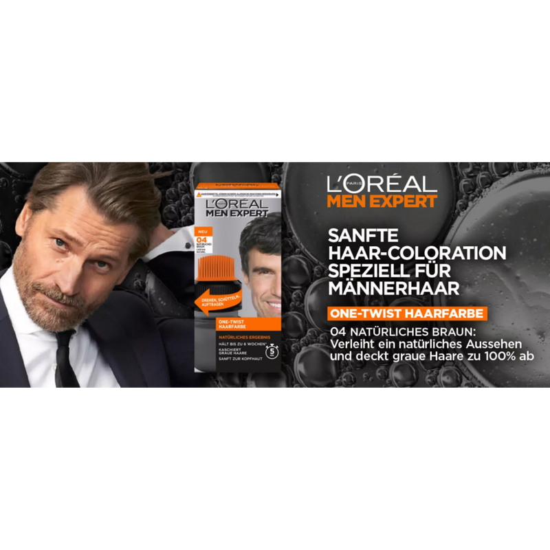 L'ORÉAL PARIS MEN EXPERT Tint One-Twist Haarkleur Natuurlijk Bruin 04, 1 stuk