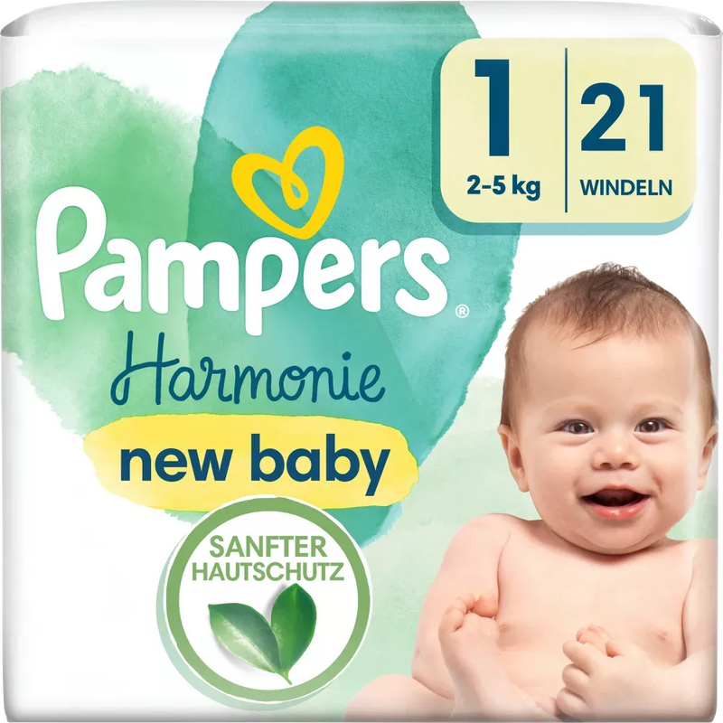 Pampers Luiers Harmonie maat 1 Newborn (2-5 kg), 21 stuks.
