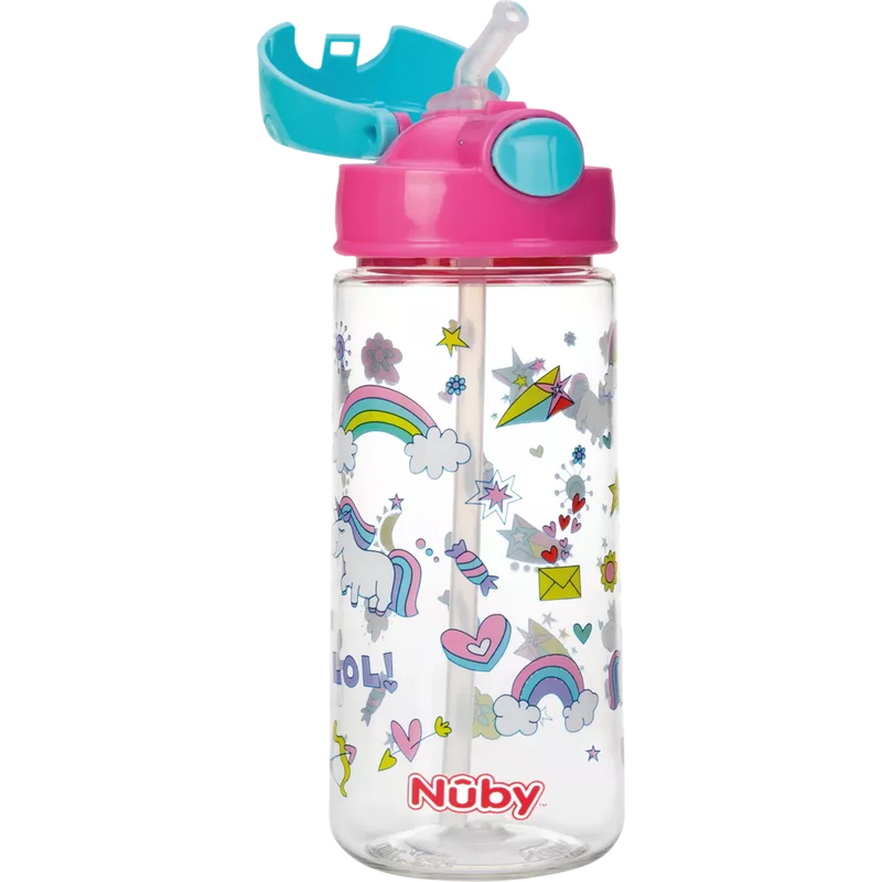 Nuby Beker met Zacht Rietje en Drukknop uit Tritan™ - Unicorns,530ml