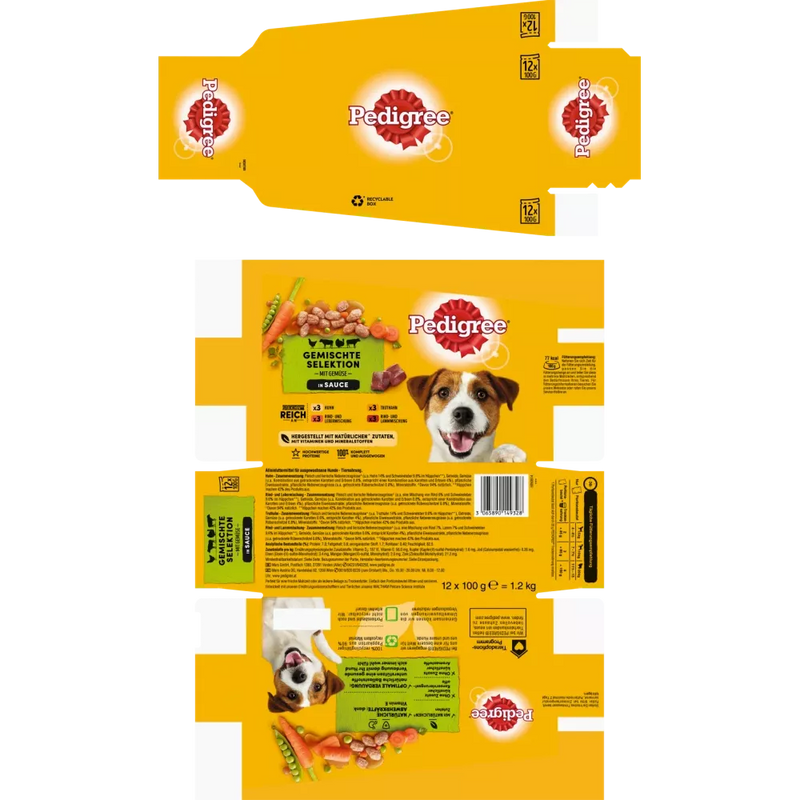 Pedigree Natvoer voor honden Gemengd in saus, Adult, Multipack (12x100 g), 1.2 kg