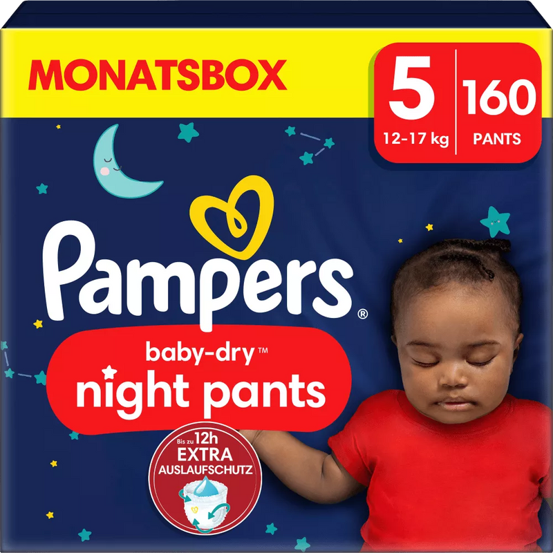 Pampers Babybroekjes nacht Babybroekjes maat 5 (12-17 kg), maandelijkse doos, 160 stuks.