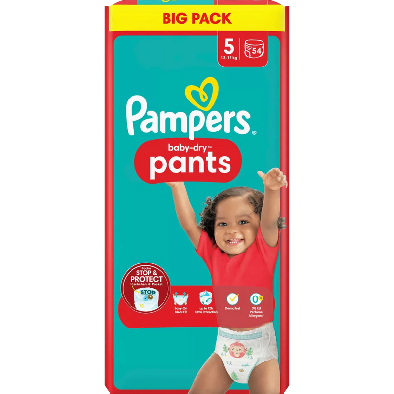 Pampers Babybroekjes Baby Dry Gr.5 Junior (12-17 kg), grootverpakking, 54 stuks.