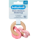 babylove Anneau de dentition en bois silicone oiseau/rose, 1 pièce