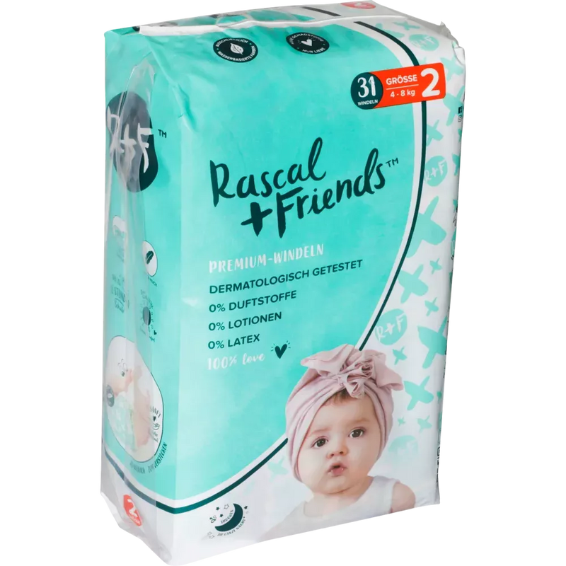 Rascal+Friends Baby Luiers maat 2, 4-8 kg, 31 stuks