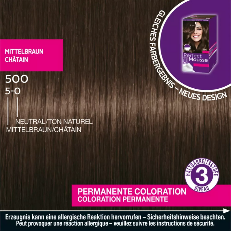 Schwarzkopf Perfect Mousse Haarkleurschuim Medium Bruin 500, 1 st.