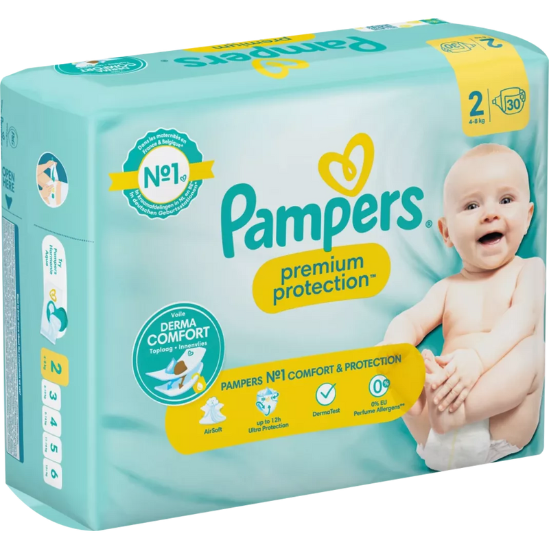 Pampers Luiers Premium Protection maat 2 Mini New Baby (4-8 kg), 30 stuks.