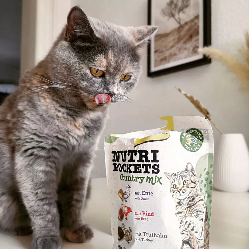 GIMCAT Snack voor katten, Nutri Pockets Country Mix met Eend, Rund & Kalkoen, 150 g